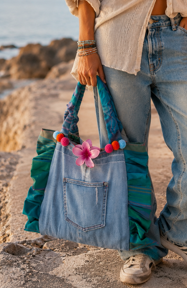 Upcycled kleurrijke jeans bag 